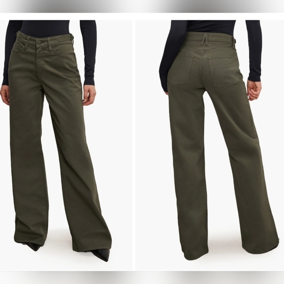 Good American Pants - Good American - Good Ease Wide Leg Twill Pants Green Olive - Size 6/28